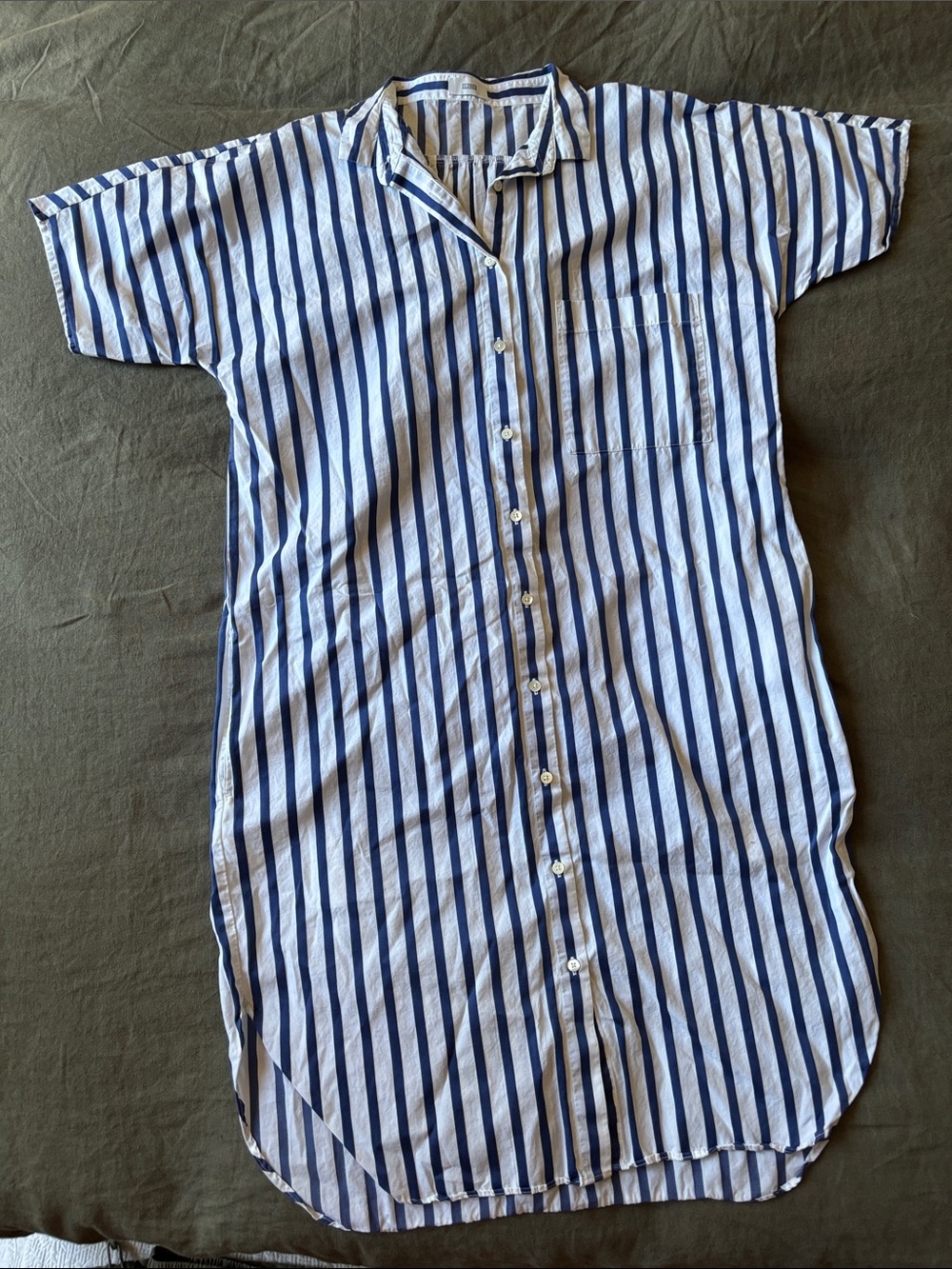 Closed Blue and White Vertical Stripe Shirt Dress